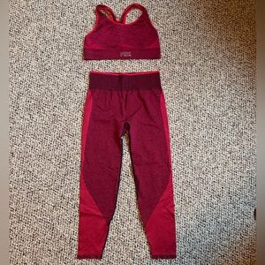 PINK Victoria's Secret Seamless High-Waist Leggings & Sports Bra Set - Wine Red